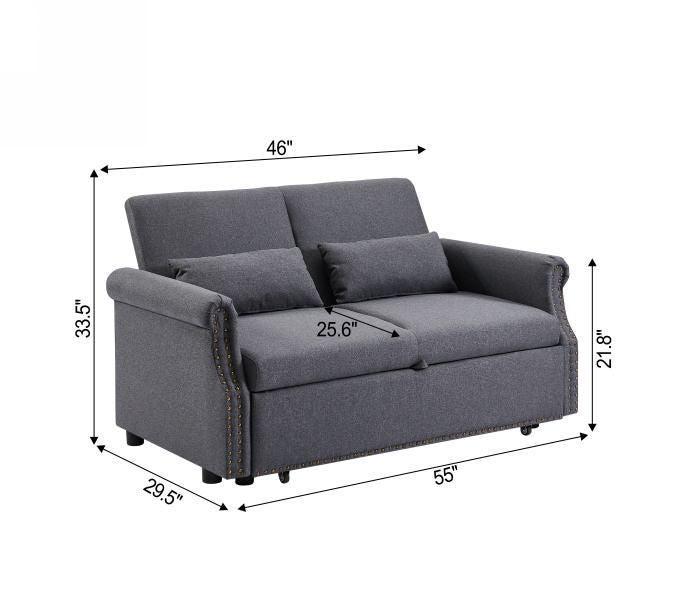 55" Pull Out Sleep Sofa Bed 2 Seater Loveseats Sofa Couch with Adjustable Backrest and Lumbar Pillows for Apartment Office Living Room