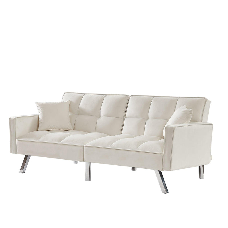 Velvet Sofa Couch Bed with Armrests and 2 Pillows for Living Room and Bedroom - Cream White - Urban Living Furniture (Los Angeles, CA)