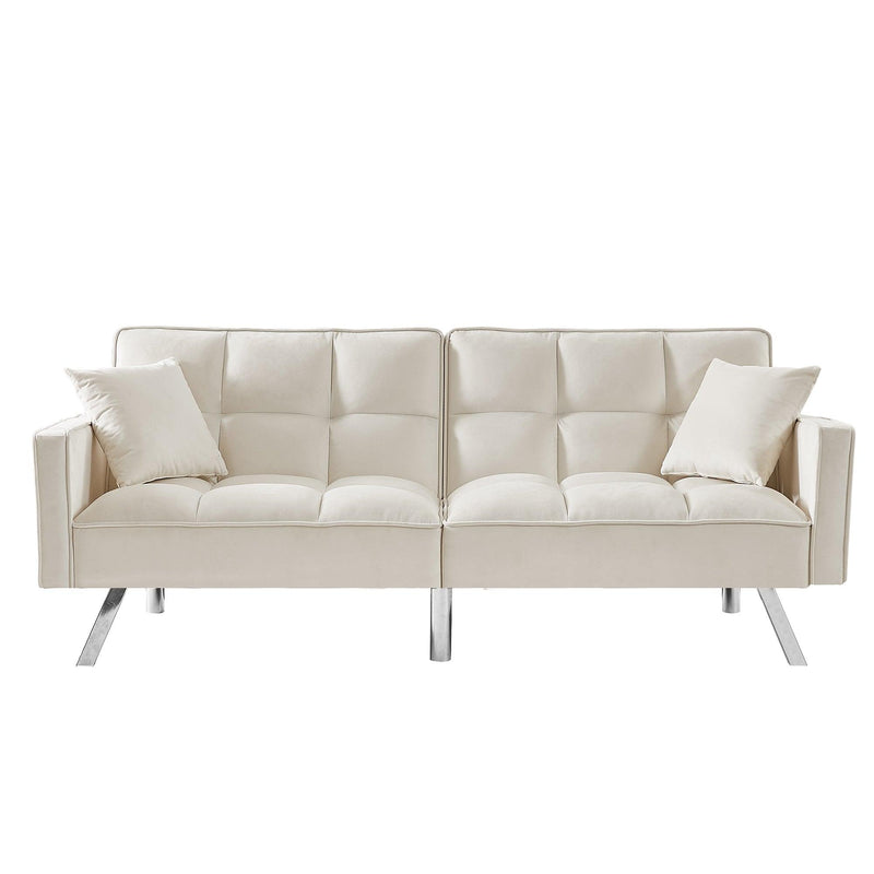 Velvet Sofa Couch Bed with Armrests and 2 Pillows for Living Room and Bedroom - Cream White - Urban Living Furniture (Los Angeles, CA)