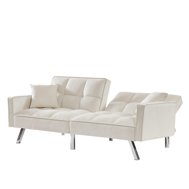 Velvet Sofa Couch Bed with Armrests and 2 Pillows for Living Room and Bedroom - Cream White - Urban Living Furniture (Los Angeles, CA)