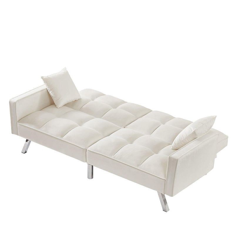 Velvet Sofa Couch Bed with Armrests and 2 Pillows for Living Room and Bedroom - Cream White - Urban Living Furniture (Los Angeles, CA)