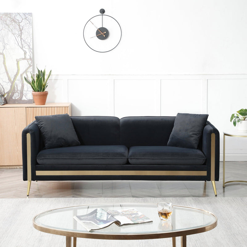 77.2”Modern Upholstered Velvet Sofa 3 Seater Couch with Removable Cushions Side Pocket Mid-Century Tufted Living Room Set ld Metal Legs,2 Pillows Included,Black - Urban Living Furniture (Los Angeles, CA)