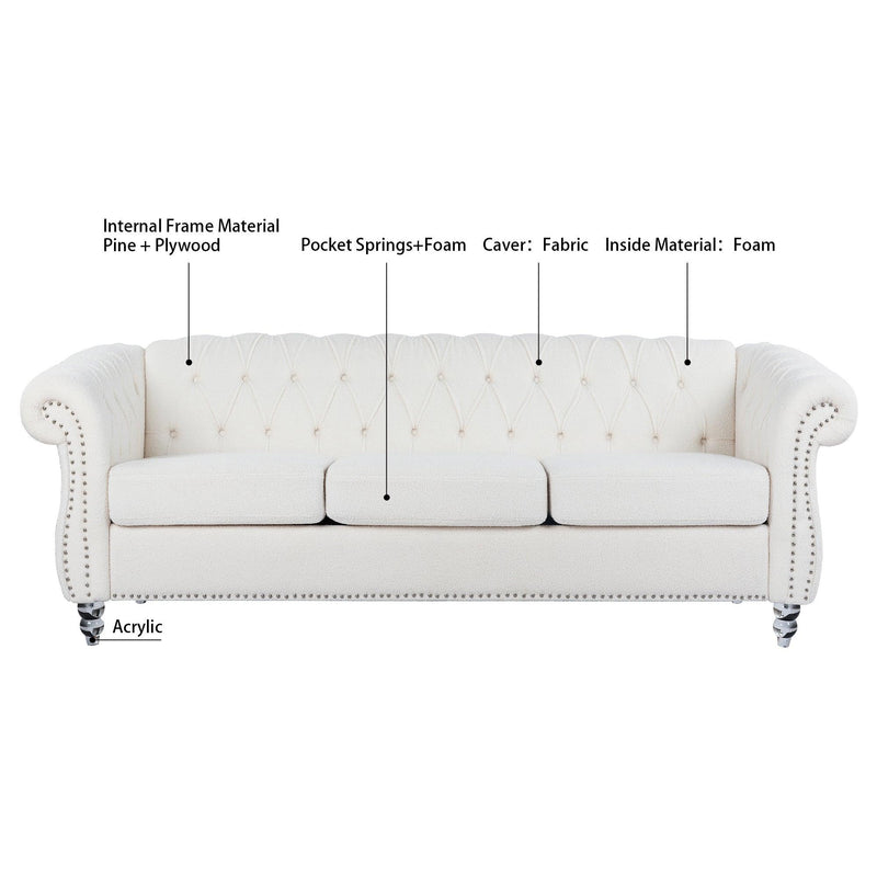 84.65" Rolled Arm Chesterfield 3 Seater Sofa - Urban Living Furniture (Los Angeles, CA)