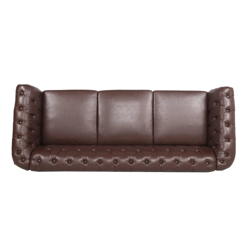 84.65" Dark Brown PU Rolled Arm Chesterfield Three Seater Sofa. - Urban Living Furniture (Los Angeles, CA)