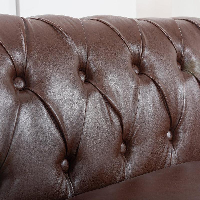 84.65" Dark Brown PU Rolled Arm Chesterfield Three Seater Sofa. - Urban Living Furniture (Los Angeles, CA)