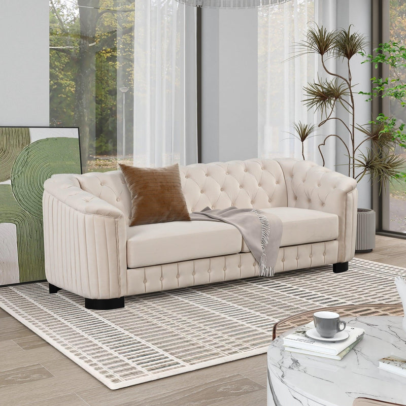 82" Mid CenturyModern Sofa with Rubber Wood Legs,Velvet Upholstered Sofa Couch,Sofa with Thick Removable Seat Cushion, 3 Seater Sofa Couch for Living Room,Beige - Urban Living Furniture (Los Angeles, CA)