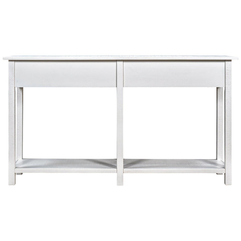 Rustic Brushed Texture Entryway Table Console Table with Drawer and Bottom Shelf for Living Room（Ivory White）