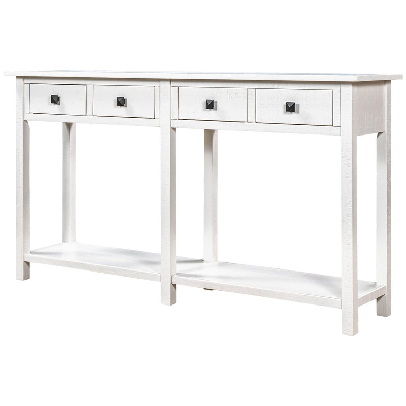 Rustic Brushed Texture Entryway Table Console Table with Drawer and Bottom Shelf for Living Room（Ivory White） - Urban Living Furniture (Los Angeles, CA)