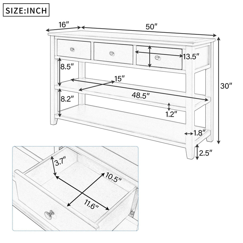 Retro Design Console Table with Two Open Shelves, Pine Solid Wood Frame and Legs for Living Room (Espresso) - Urban Living Furniture (Los Angeles, CA)