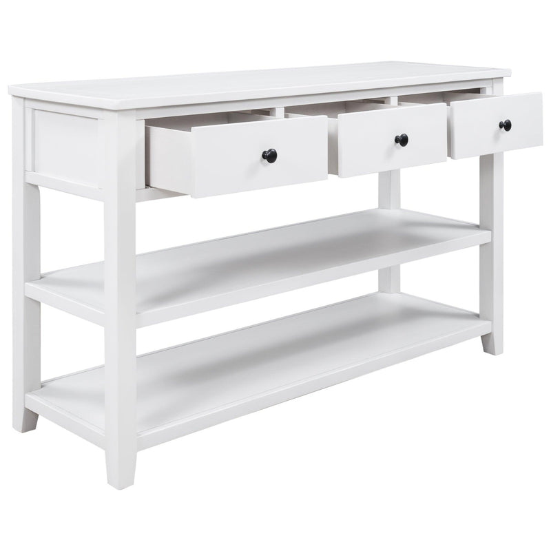 Retro Design Console Table with Two Open Shelves, Pine Solid Wood Frame and Legs for Living Room (Antique White) - Urban Living Furniture (Los Angeles, CA)