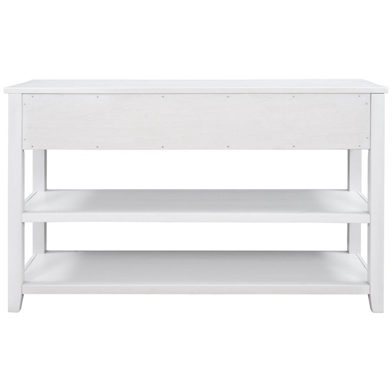 Retro Design Console Table with Two Open Shelves, Pine Solid Wood Frame and Legs for Living Room (Antique White)