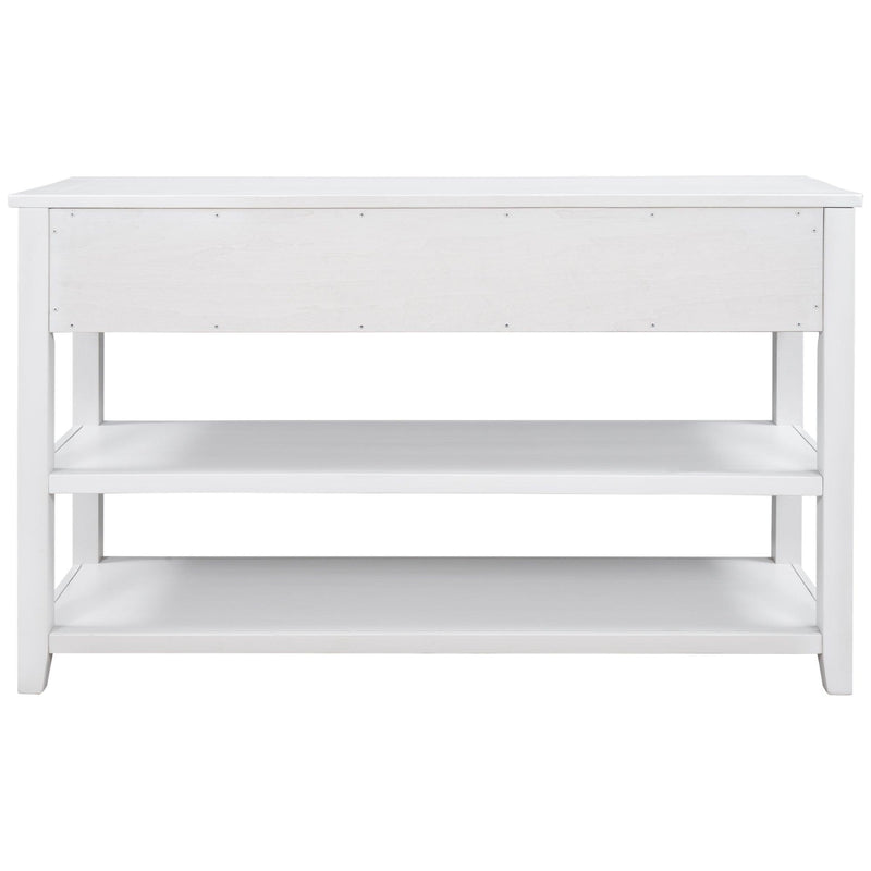 Retro Design Console Table with Two Open Shelves, Pine Solid Wood Frame and Legs for Living Room (Antique White) - Urban Living Furniture (Los Angeles, CA)