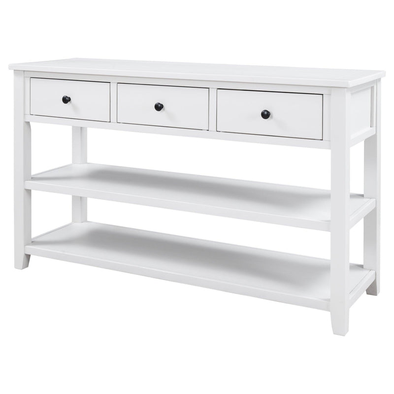 Retro Design Console Table with Two Open Shelves, Pine Solid Wood Frame and Legs for Living Room (Antique White) - Urban Living Furniture (Los Angeles, CA)