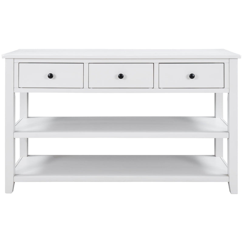 Retro Design Console Table with Two Open Shelves, Pine Solid Wood Frame and Legs for Living Room (Antique White)