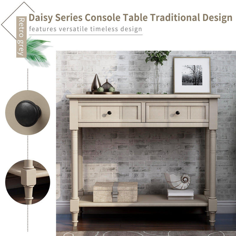 Daisy Series Console Table Traditional Design with Two Drawers and Bottom Shelf (Retro Grey) - Urban Living Furniture (Los Angeles, CA)