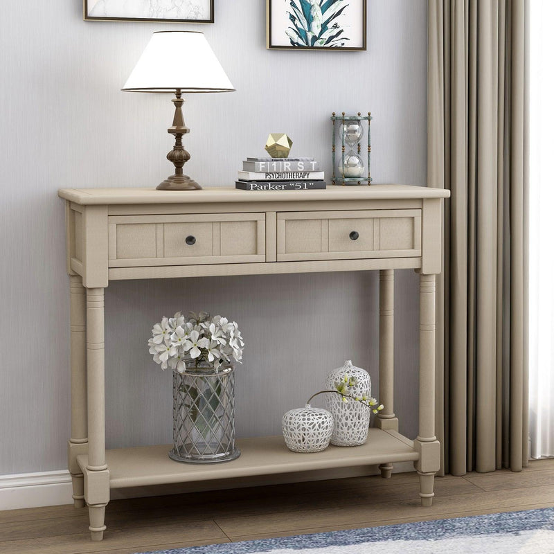 Daisy Series Console Table Traditional Design with Two Drawers and Bottom Shelf (Retro Grey) - Urban Living Furniture (Los Angeles, CA)