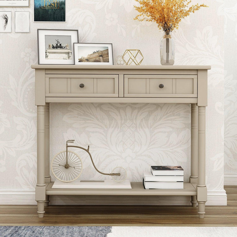 Daisy Series Console Table Traditional Design with Two Drawers and Bottom Shelf (Retro Grey) - Urban Living Furniture (Los Angeles, CA)