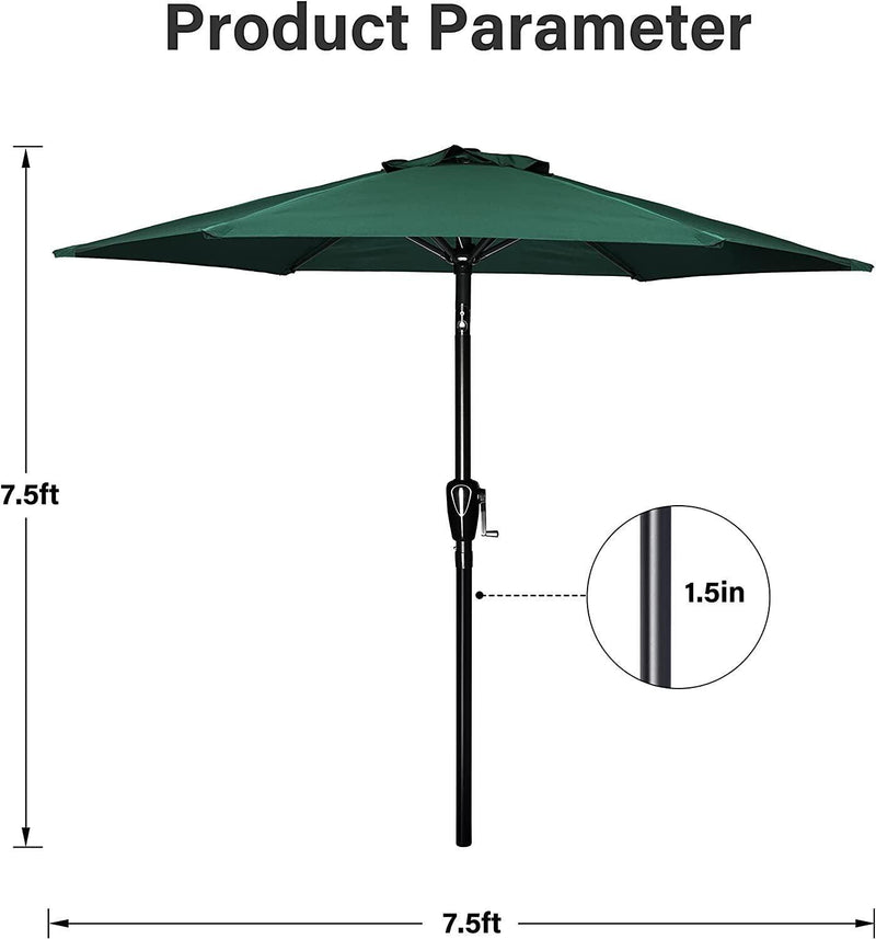 Simple Deluxe 7.5' Patio Outdoor Table Market Yard Umbrella with Push Button Tilt/Crank, 6 Sturdy Ribs for Garden, Deck, Backyard, Pool, 7.5ft, Green - Urban Living Furniture (Los Angeles, CA)