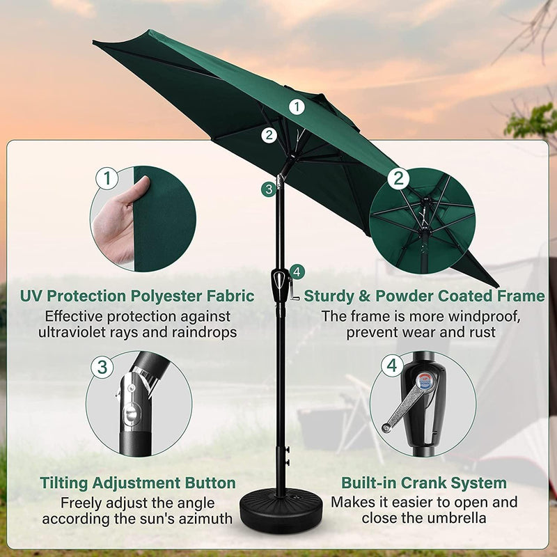 Simple Deluxe 7.5' Patio Outdoor Table Market Yard Umbrella with Push Button Tilt/Crank, 6 Sturdy Ribs for Garden, Deck, Backyard, Pool, 7.5ft, Green - Urban Living Furniture (Los Angeles, CA)