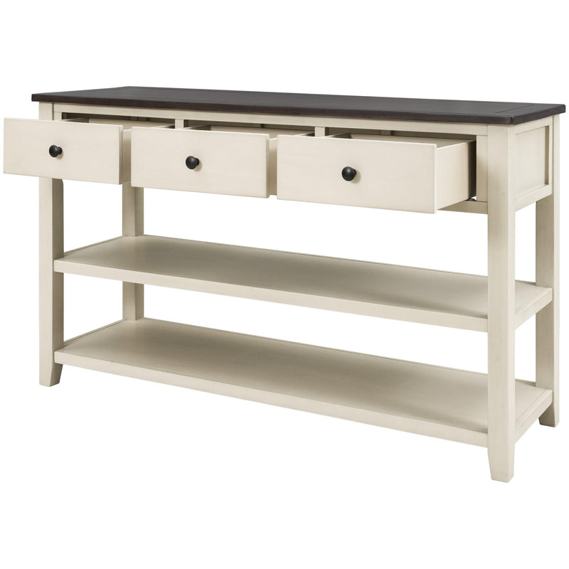 Retro Design Console Table with Two Open Shelves, Pine Solid Wood Frame and Legs for Living Room (Espresso+Beige) - Urban Living Furniture (Los Angeles, CA)