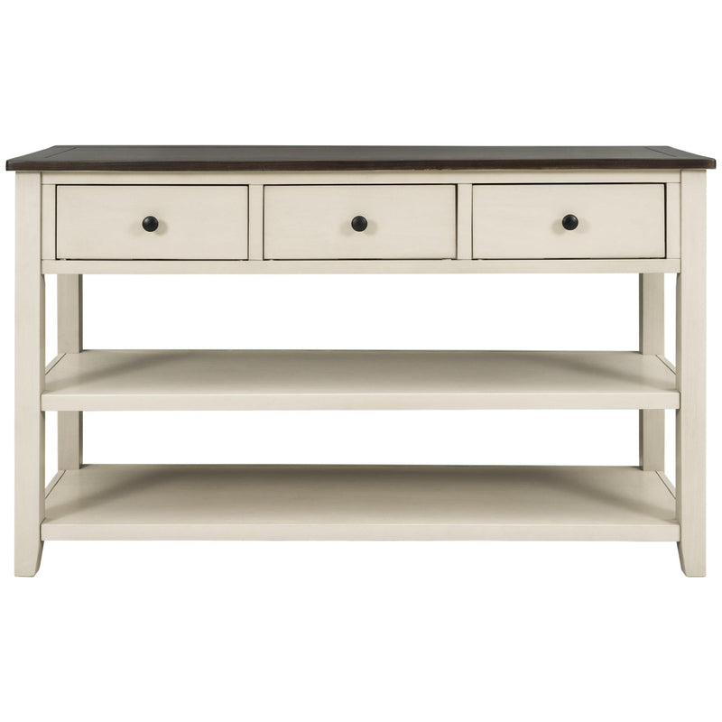 Retro Design Console Table with Two Open Shelves, Pine Solid Wood Frame and Legs for Living Room (Espresso+Beige) - Urban Living Furniture (Los Angeles, CA)