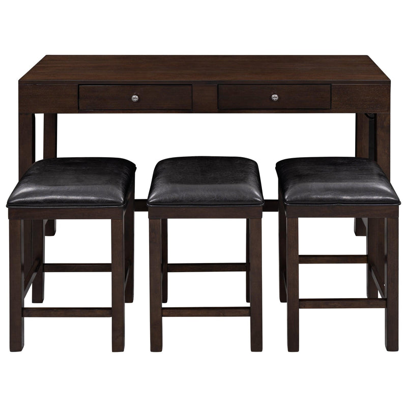 4-Piece Counter Height Table Set with Socket and Leather Padded Stools, Espresso - Urban Living Furniture (Los Angeles, CA)