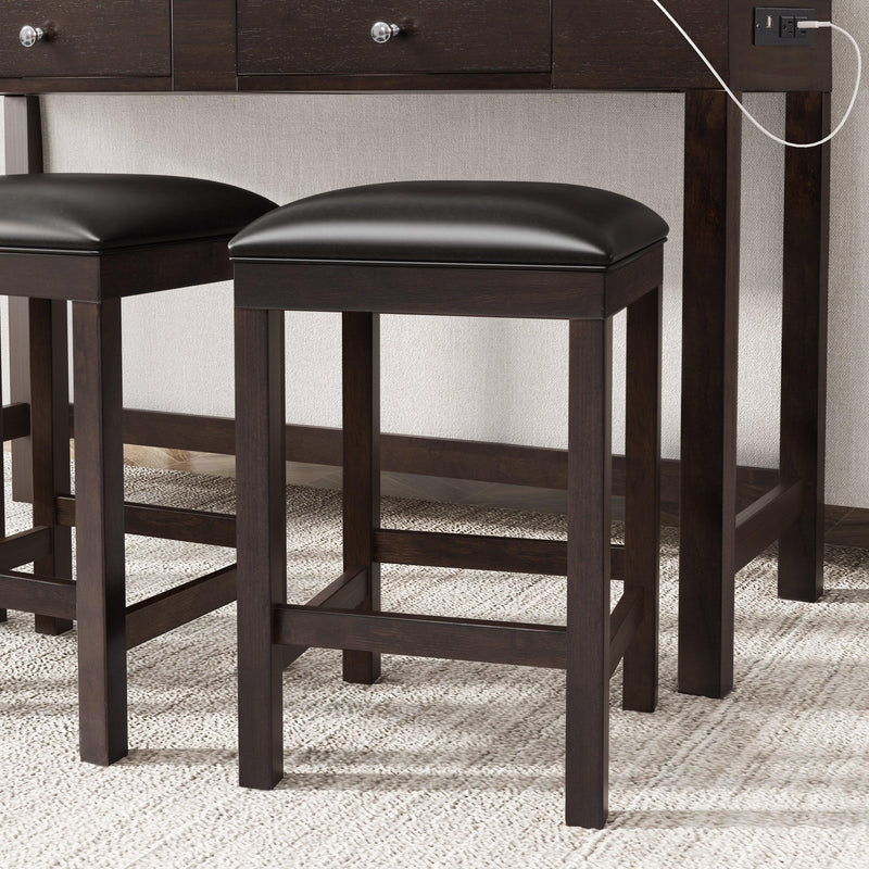 4-Piece Counter Height Table Set with Socket and Leather Padded Stools, Espresso - Urban Living Furniture (Los Angeles, CA)