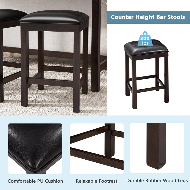 4-Piece Counter Height Table Set with Socket and Leather Padded Stools, Espresso - Urban Living Furniture (Los Angeles, CA)