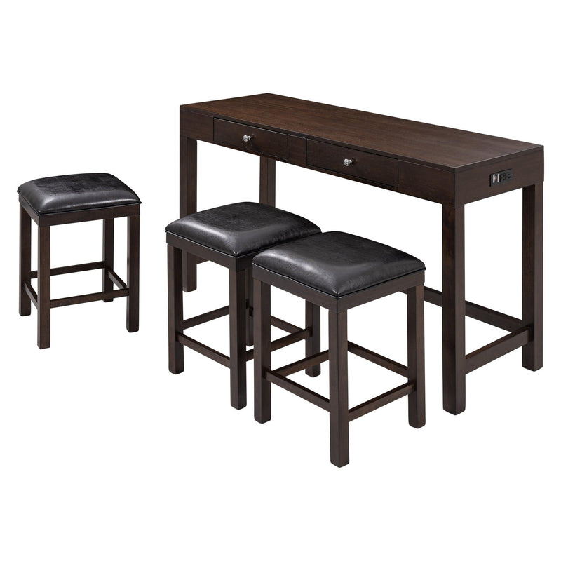 4-Piece Counter Height Table Set with Socket and Leather Padded Stools, Espresso - Urban Living Furniture (Los Angeles, CA)