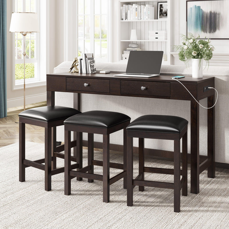 4-Piece Counter Height Table Set with Socket and Leather Padded Stools, Espresso - Urban Living Furniture (Los Angeles, CA)