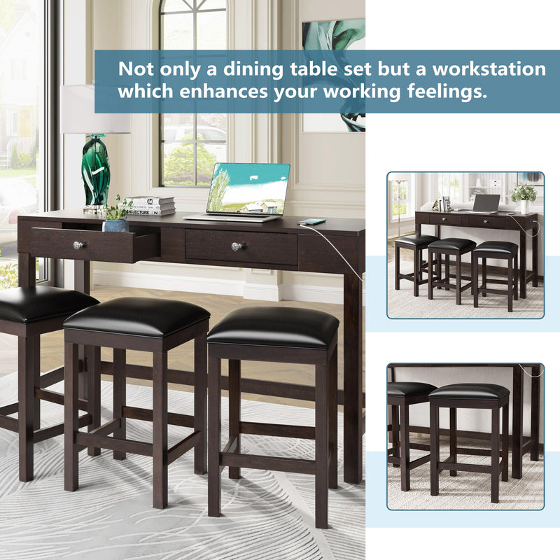 4-Piece Counter Height Table Set with Socket and Leather Padded Stools, Espresso - Urban Living Furniture (Los Angeles, CA)