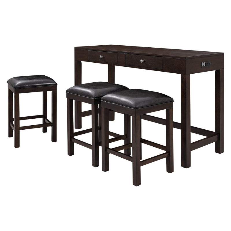 4-Piece Counter Height Table Set with Socket and Leather Padded Stools, Espresso - Urban Living Furniture (Los Angeles, CA)