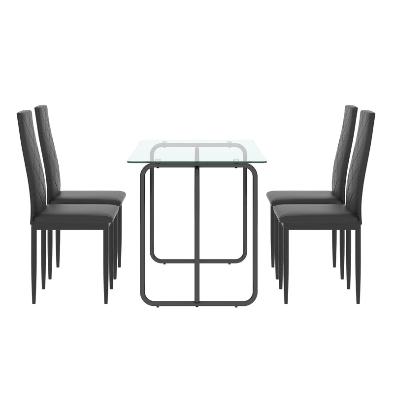 1-piece Rectangle Dining Table with Black Metal Frame, Tempered Glass Dining Table for Kitchen Room, (Transparent+Black)