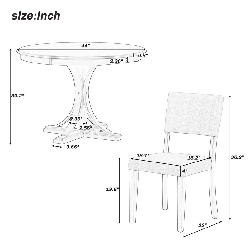 5-Piece Retro Round Dining Table Set with Curved Trestle Style Table Legs and 4 Upholstered Chairs for Dining Room (Taupe) - Urban Living Furniture (Los Angeles, CA)