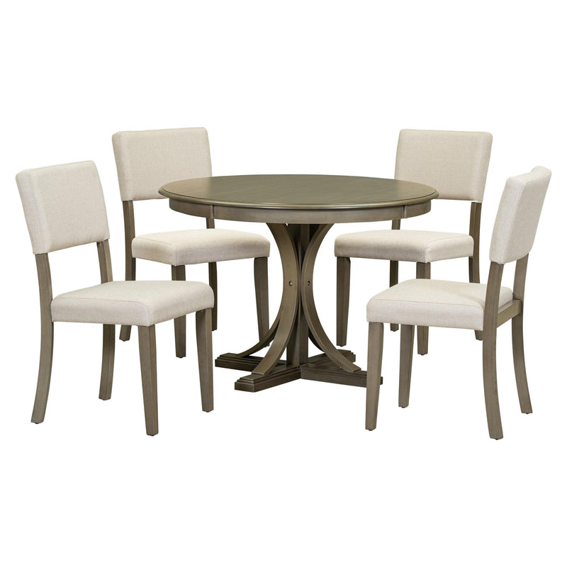 5-Piece Retro Round Dining Table Set with Curved Trestle Style Table Legs and 4 Upholstered Chairs for Dining Room (Taupe) - Urban Living Furniture (Los Angeles, CA)