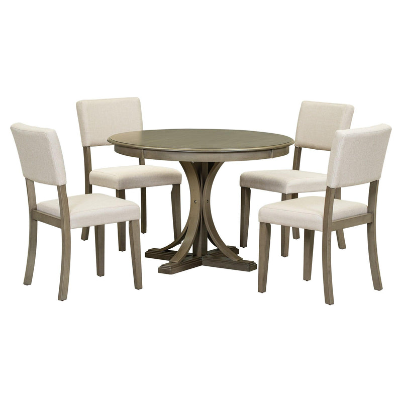 5-Piece Retro Round Dining Table Set with Curved Trestle Style Table Legs and 4 Upholstered Chairs for Dining Room (Taupe) - Urban Living Furniture (Los Angeles, CA)