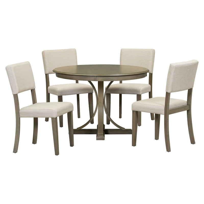 5-Piece Retro Round Dining Table Set with Curved Trestle Style Table Legs and 4 Upholstered Chairs for Dining Room (Taupe) - Urban Living Furniture (Los Angeles, CA)