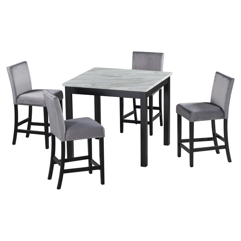 5-piece Counter Height Dining Table Set with One Faux Marble Dining Table and Four Upholstered-Seat Chairs, Table top: 40in.L x40in.W, for Kitchen and Living room Furniture,Gray - Urban Living Furniture (Los Angeles, CA)