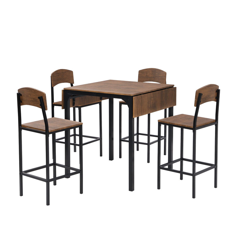 Farmhouse 5-piece Counter Height Drop Leaf Dining Table Set with Dining Chairs for 4,Black Frame+Brown Tabletop - Urban Living Furniture (Los Angeles, CA)