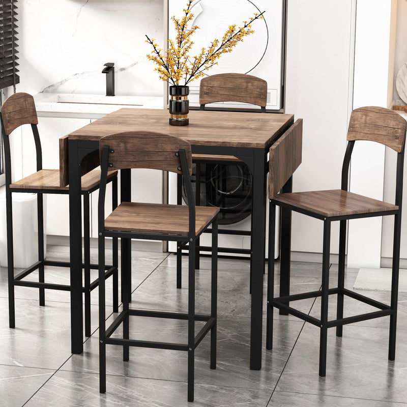 Farmhouse 5-piece Counter Height Drop Leaf Dining Table Set with Dining Chairs for 4,Black Frame+Brown Tabletop - Urban Living Furniture (Los Angeles, CA)