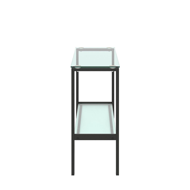 Console Table Double layer tempered glass rectangular porch table black leg double layer glass tea table