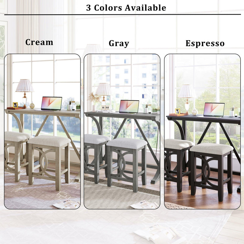 Farmhouse 3-Piece Counter Height Dining Table Set with USB Port and Upholstered Stools,Espresso - Urban Living Furniture (Los Angeles, CA)