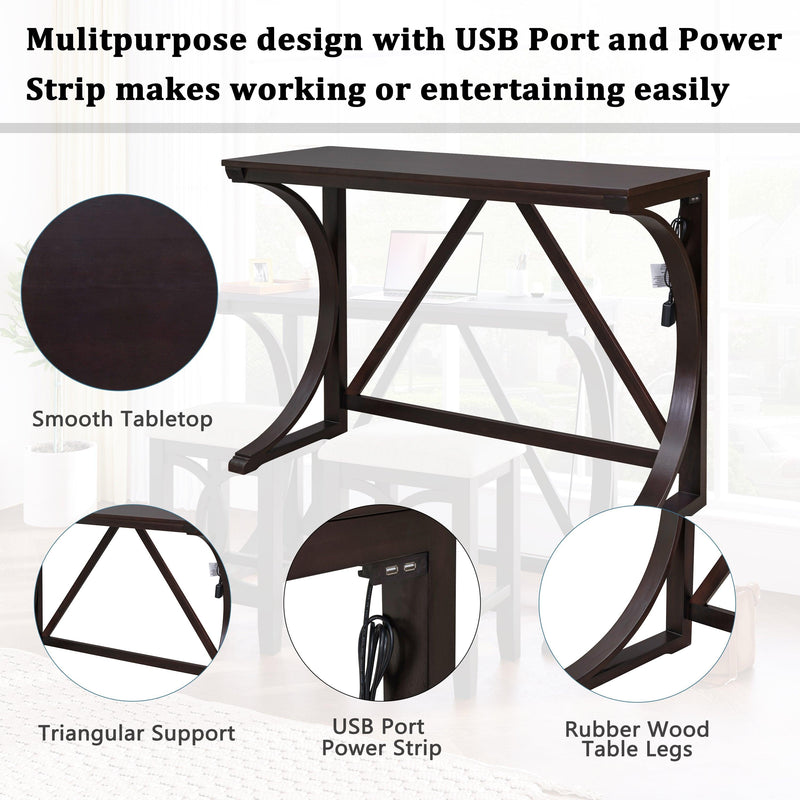 Farmhouse 3-Piece Counter Height Dining Table Set with USB Port and Upholstered Stools,Espresso - Urban Living Furniture (Los Angeles, CA)