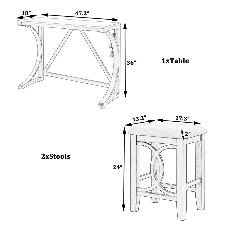 Farmhouse 3-Piece Counter Height Dining Table Set with USB Port and Upholstered Stools,Espresso - Urban Living Furniture (Los Angeles, CA)