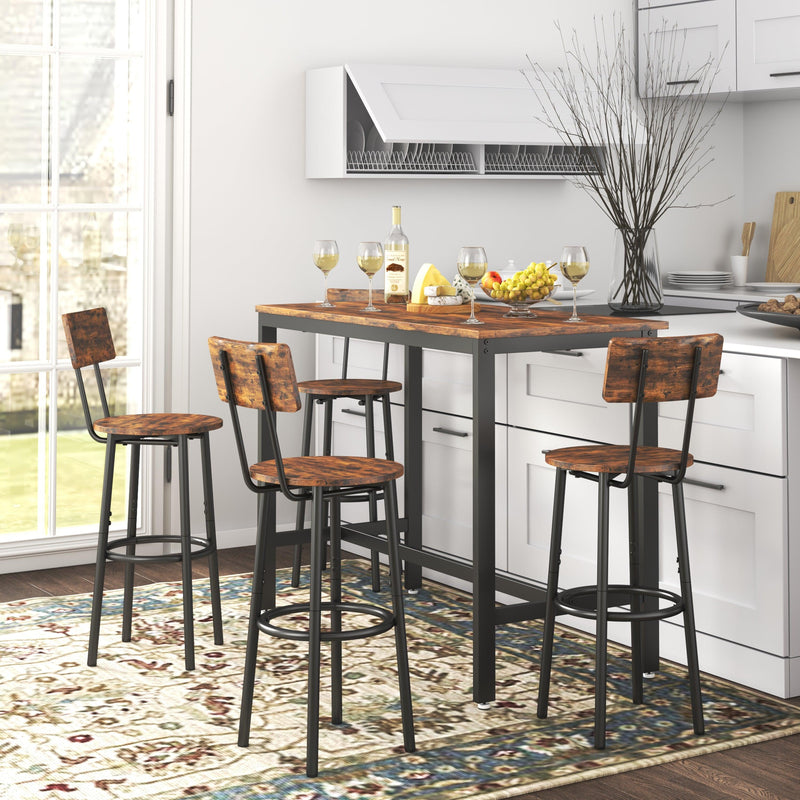 Bar Table Set with 4 Bar stools with backrest (Rustic Brown，47.24’’w x 23.62’’d x 35.43’’h)