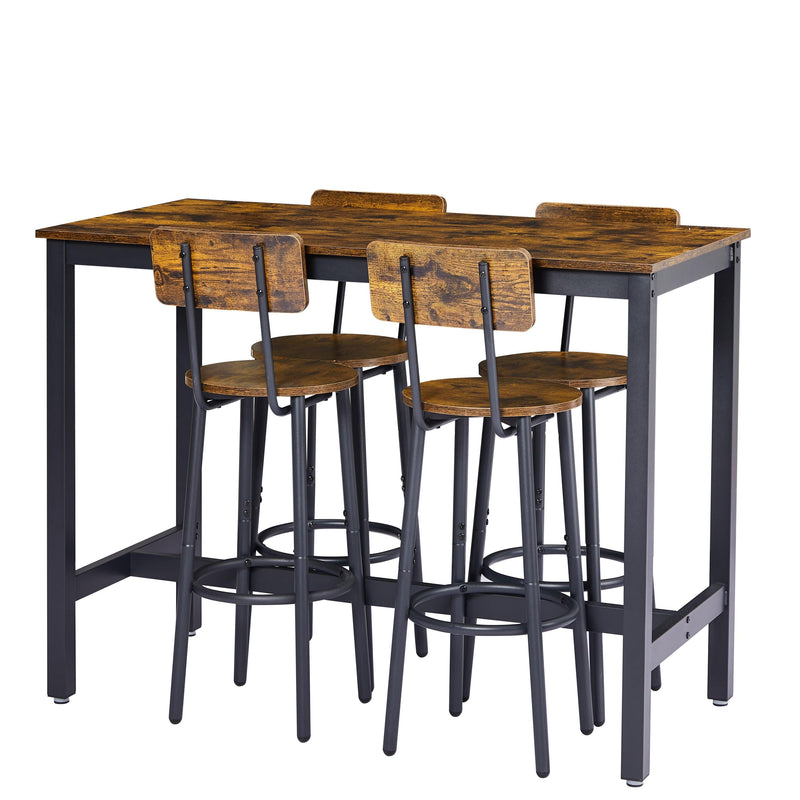 Bar Table Set with 4 Bar stools with backrest (Rustic Brown，47.24’’w x 23.62’’d x 35.43’’h)