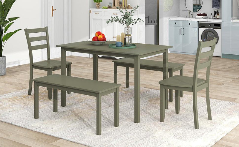 5-piece Wooden Dining Set, Kitchen Table with 2 Dining Chairs and 2 Benches, Farmhouse Rustic Style, Green - Urban Living Furniture (Los Angeles, CA)