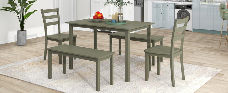 5-piece Wooden Dining Set, Kitchen Table with 2 Dining Chairs and 2 Benches, Farmhouse Rustic Style, Green - Urban Living Furniture (Los Angeles, CA)