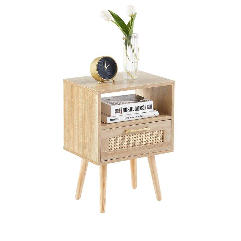 15.75" Rattan End table with  drawer and solid wood legs,Modern nightstand, side table for living roon, bedroom,natural - Urban Living Furniture (Los Angeles, CA)