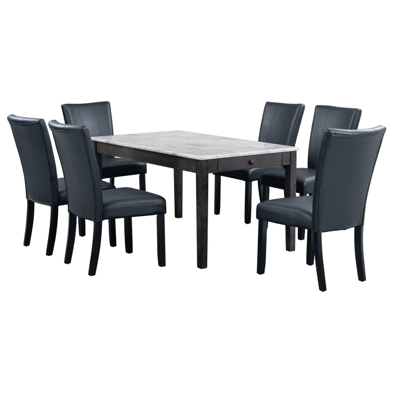 7-piece Dining Table with 2 drawers, table :59.7”x34.5”x30”, chair: 20.5”x26.3”x38.5”,Black